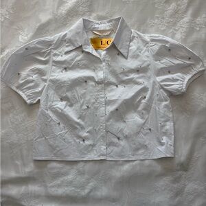 White Short Sleeve Embellished Blouse